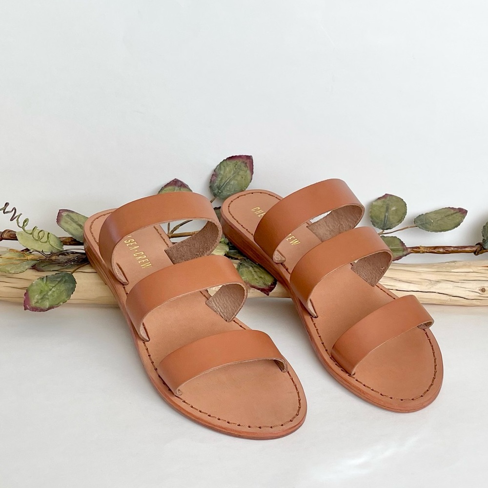 Chelsea Crew by ModCloth Women’s Tan Leather Slide Sandals NWB Size 39 (8-8.5)